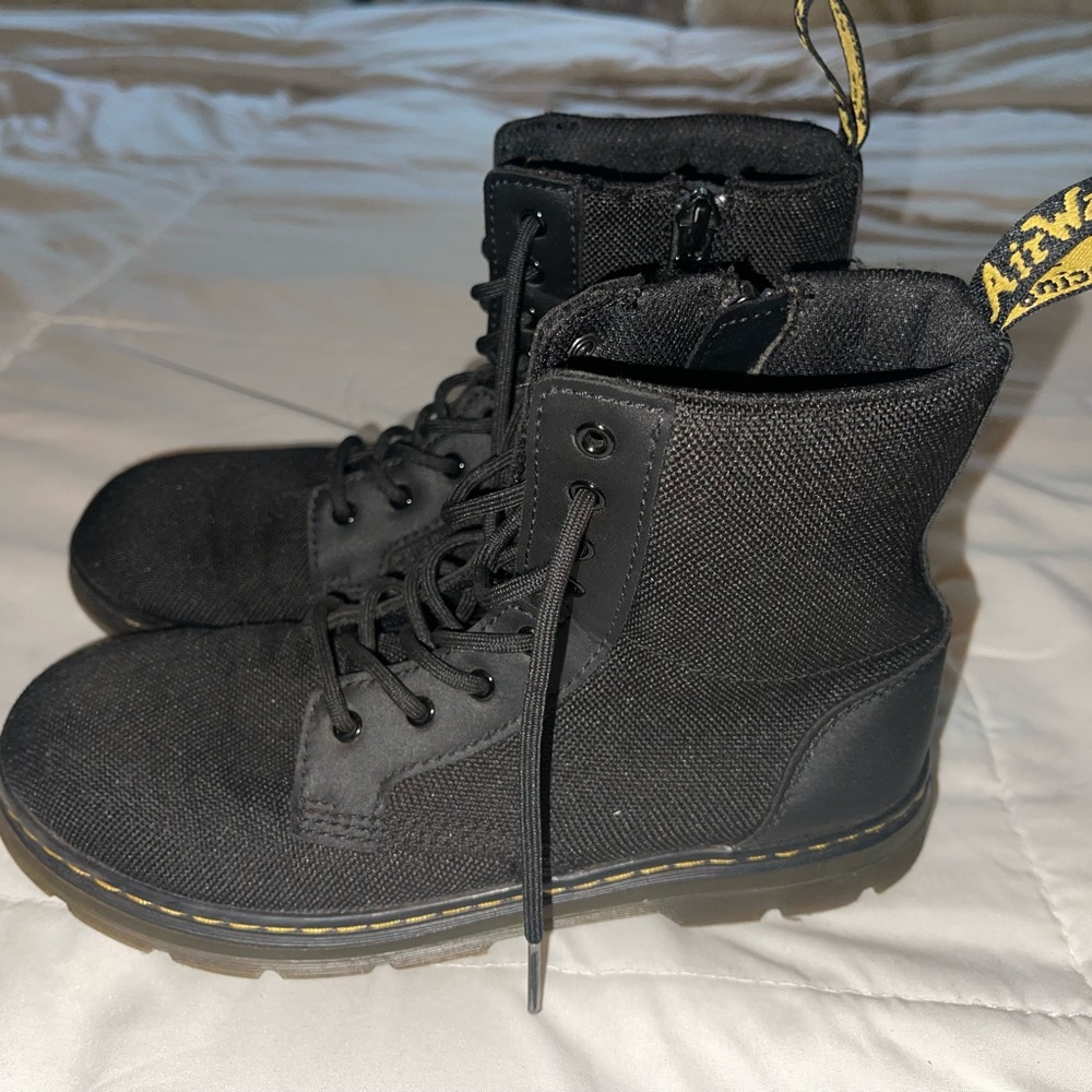 Dr. Martens Black Canvas Boots with Yellow Stitching